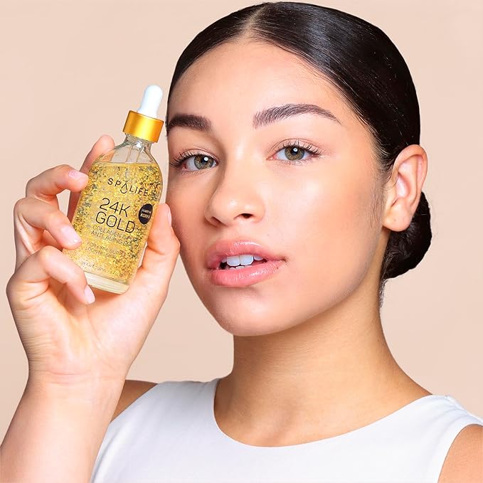 SpaLife Beauty 24k Gold Anti Aging Serum | Korean Deep Collagen Serum for Face with Real Gold Flakes | Hydrating & Firming Treatment for a Youthful Look | 3.7 Fl. Oz.