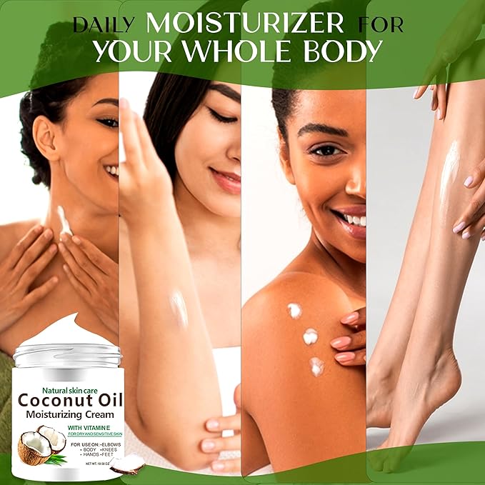 10 Packs X 300 ml Natural Coconut Oil Moisturizing Cream for Face Body Hands, Fast-Absorbing Lotion for Sensitive Skin, Non-Greasy Daily Hydration