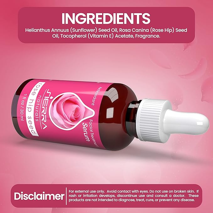 Sierra Naturals Rosehip Oil for Face, Rosehip Seed Oil, Benefits for Skin Great for Beauty Anti-Oxidant Anti-Aging Serum with Vitamin E Oil, 1oz