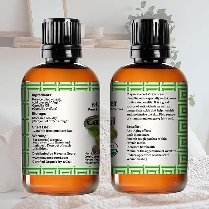Pure Carrier and Essential Oils for Skin Care, Hair, Body Moisturizer for Face-Anti Aging Skin Care (Camellia Oil Organic, 4oz)