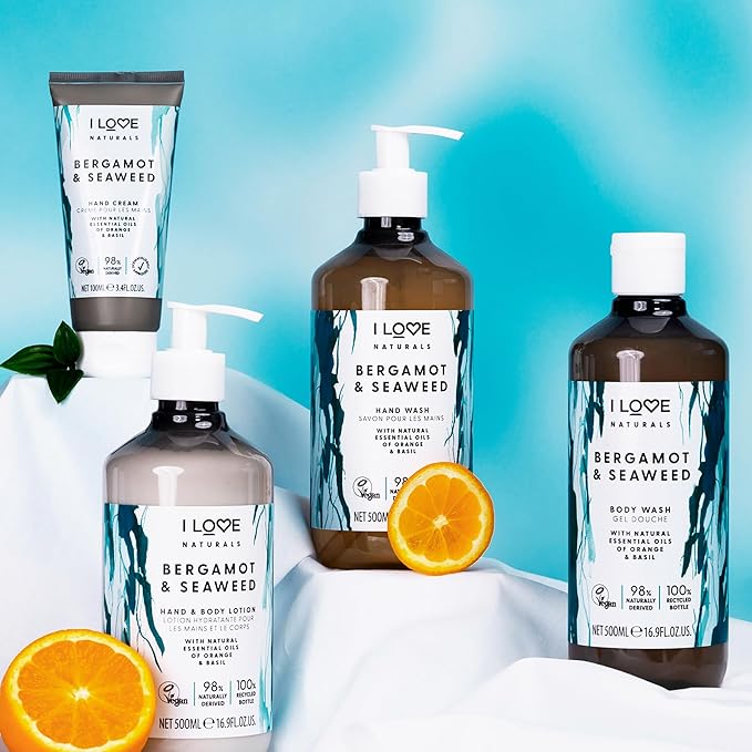 I LOVE Naturals Bergamot and Seaweed Hand and Body Lotion - Moisturizing Lotion for Dry Skin - Coconut Oil and Shea Butter Lotion - 16.9 oz