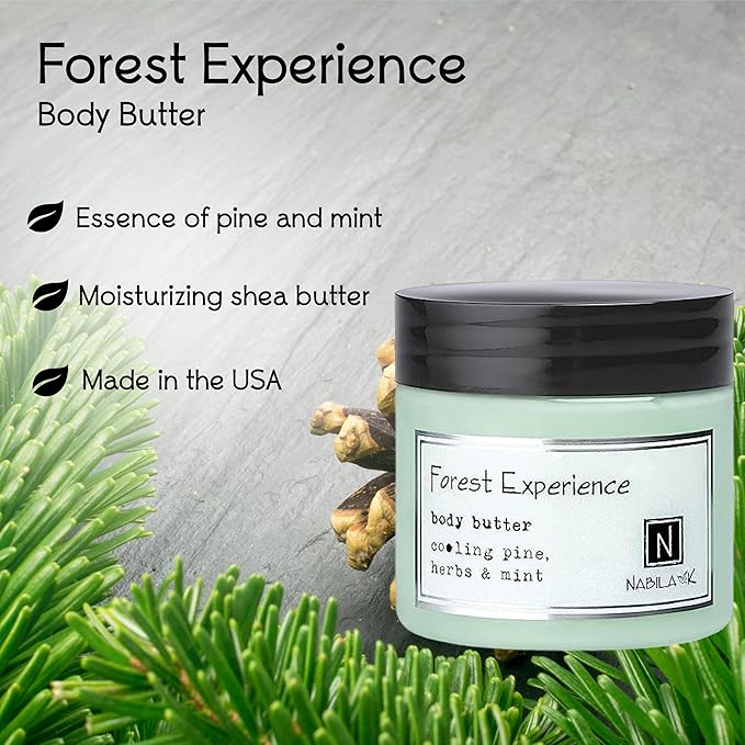 Nabila K Body Butter - Daily Moisturizer for Body Care - Skin Hydrating Deep Moisturizing - Natural Ingredients - Forest Experience - 2 oz