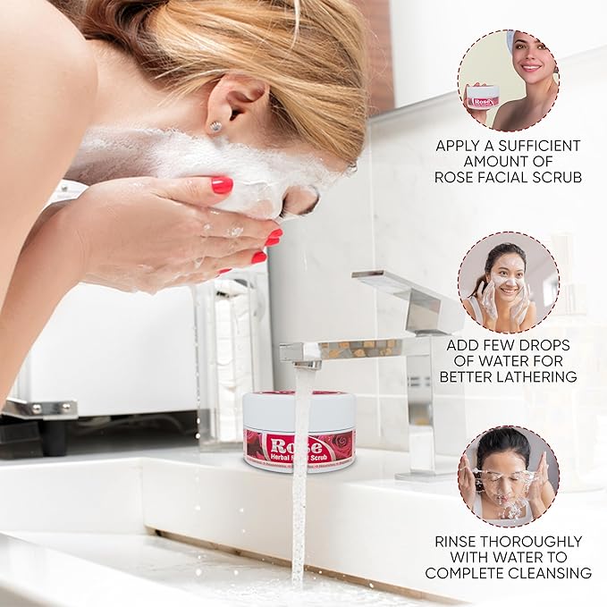 HERBOGANIC Rose Herbal Facial Scrub | Pure Herbal |Exfoliating Rose Scrub for Cleansing and Nourishing | Rose Body Wash Scrub | All Natural | Equally Effective for Men and Women | 5.30 oz
