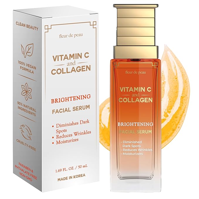 Fleur De Peau Vitamin C Serum For Face With Collagen – Dermatologist Tested, Anti-Aging, Even Skin Tone, Reduces Fine Lines, Improves Radiance & Texture – 95% Natural, Clean Beauty – Korean Skin Care