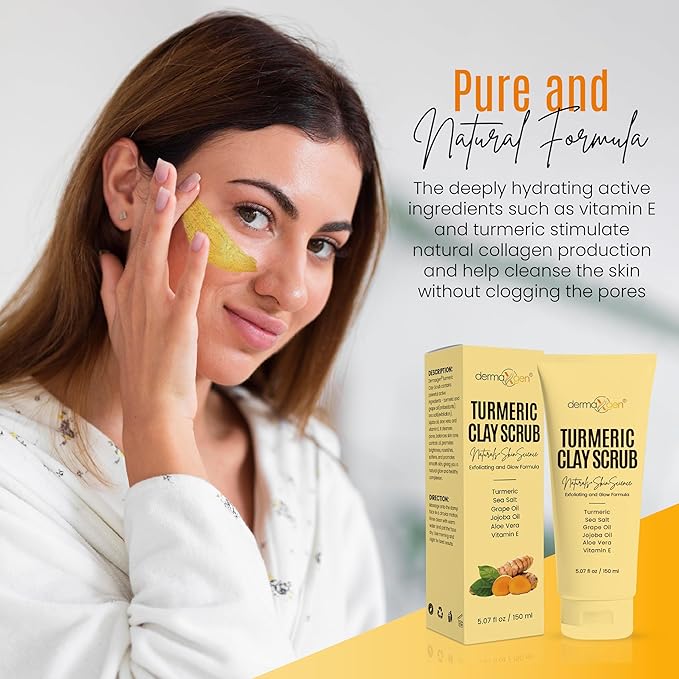 Turmeric Clay Scrub – Exfoliate, Brighten, and Refresh Your Skin with Turmeric. Achieve a Smooth, Radiant Complexion by Removing Dead Skin Cells and Impurities for a Natural Glow 5.07 Fl oz.