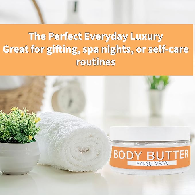 Luxiny Whipped Body Butter for Women & Men – Non-Greasy, Plant-Based Moisturizer with Shea Butter & Essential Oils – Hydrates, Softens & Nourishes Dry Skin (8 oz, Mango Papaya)