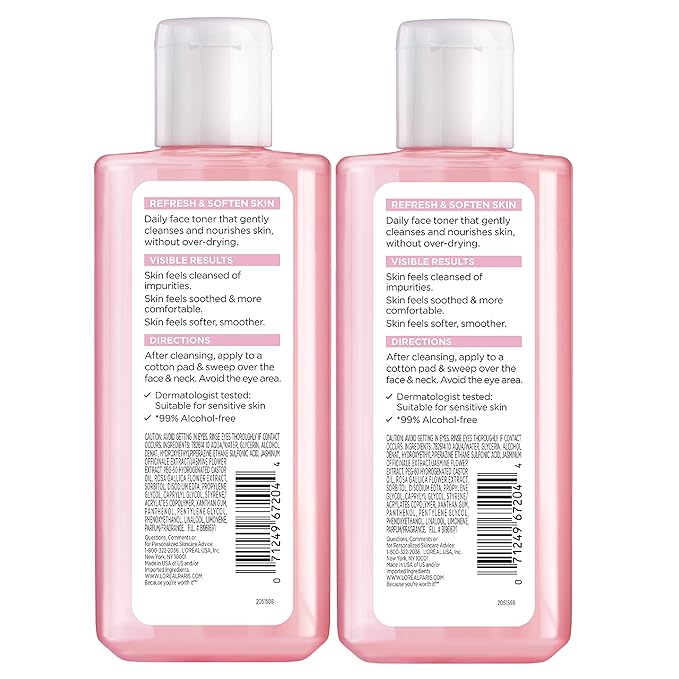 L'Oreal Paris Skincare HydraFresh Toner Face Toner with Pro-Vitamin B5 for a Smoother, Brighter Complexion, 2 Count