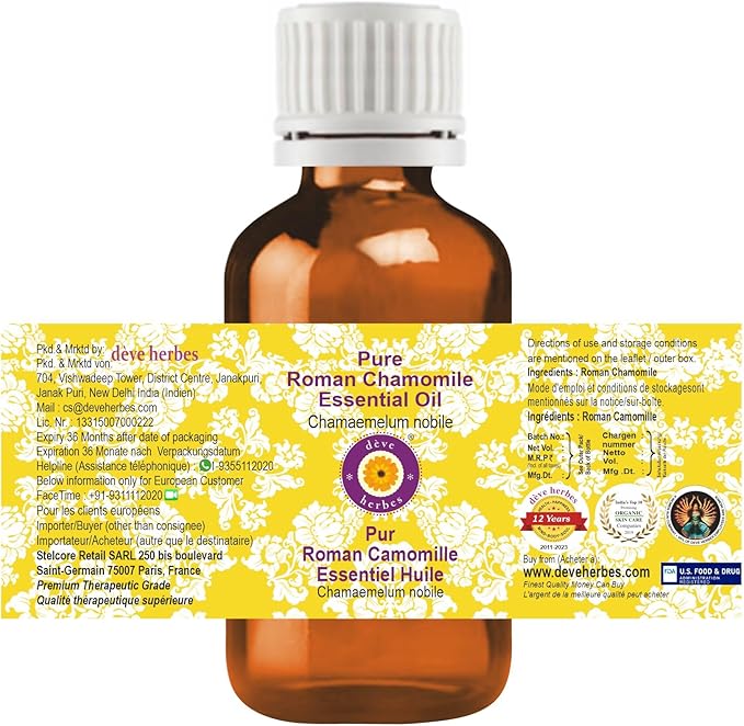 dève herbes Roman Chamomile Essential Oil (Chamaemelum nobile) Pure | Non-Sticky | Non-Greasy | Lightweight | Men & Women | All Skin Types | Steam Distilled 5ml (0.16 oz)