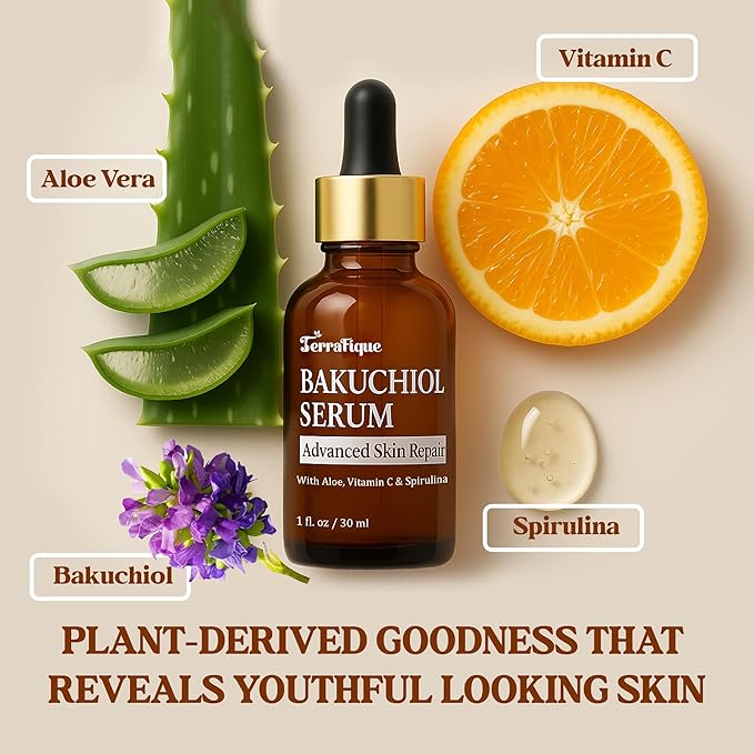 Bakuchiol Serum - Retinol Alternative - Hydrating and Moisturizing - Can be Used on Sensitive Skin - Anti Aging - Also Contains Aloe, Witch Hazel, Centella, Spirulina - 1 Fl. Oz.