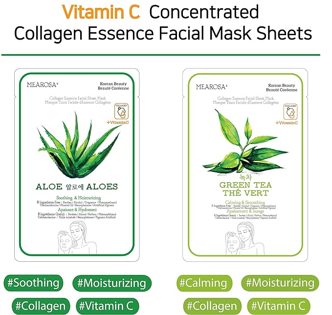 MEAROSA DESIGN Vitamin C Collagen Firming Essence Face Mask Beauty Facial Mask Sheet Mask Korea Skin Care Premium Quality (8 pack)