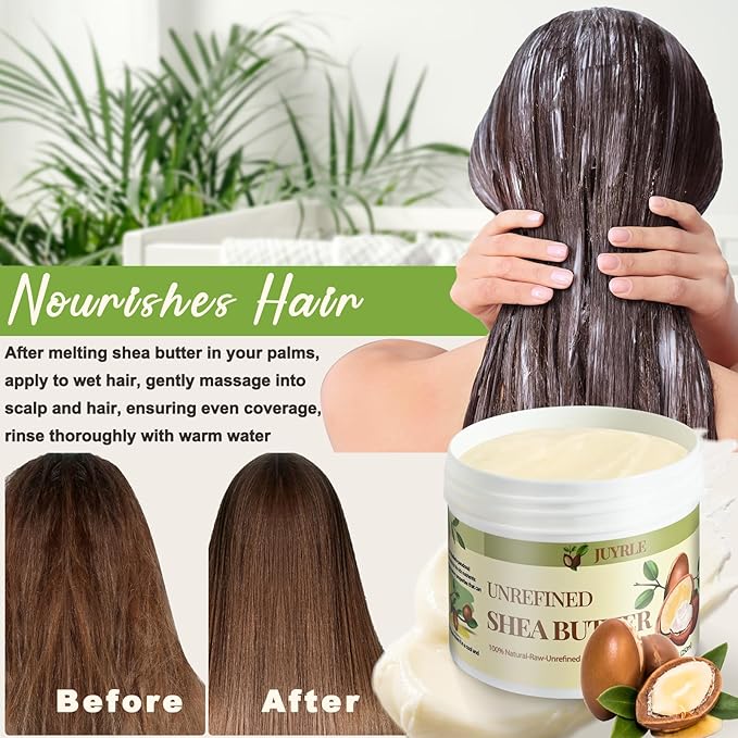 JUYRLE Shea Butter Raw Organic- Pure & Raw Virgin Unrefined, African Shea Butter for Hair, Extremely Dry Skin, DIY Whipped Moisturizing Body Lotion, Body Butter for Women and Men- 16oz