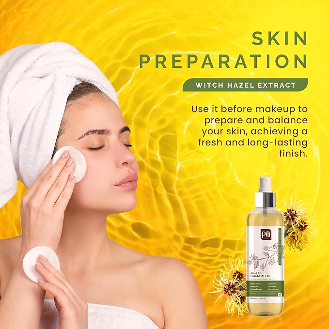 PILI Witch Hazel Facial Toner. Control Excess Oil & Shine. Natural Astringent & Facial Toner. Moisturizer for Acne Prone Skin with Refreshing Witch Hazel, Hamamelis Virginiana. 8.4 oz