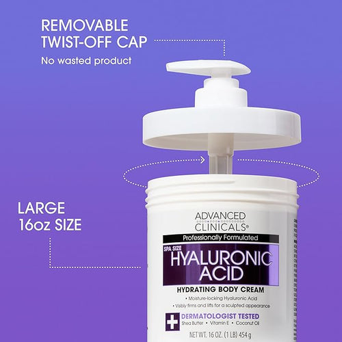 Advanced Clinicals Hyaluronic Acid Moisturizer + Fragrance Free Collagen Cream Face Moisturizer & Body Lotion 2pc Skincare Set For Women & Men Helps Reduce Appearance Of Crepey Skin & Dry Skin, 2pc