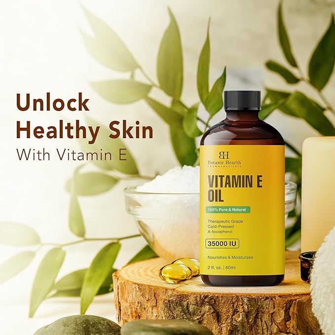 Botanic Hearth Vitamin E Oil 2 Fl Oz (2pack) |100% Pure and Natural- Cold Pressed & Hexane Free Natural Hair Growth Oil for Eyelashes, Eyebrows, Skin, Body, Face, Nails & Scalp