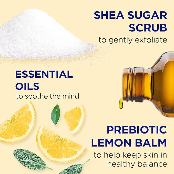 Dr Teal's Shea Sugar Scrub, Prebiotic Lemon Balm, 19 oz (Pack of 3)
