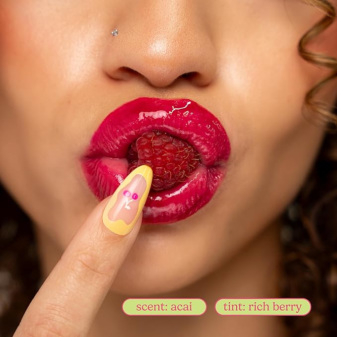 ESW Beauty Raspberry Acai Smoothie Lip Treatment - Rich Berry Tint with Shea Butter, Vitamin E, Raspberry & Acai for Deep Nourishment & Enhanced Protection