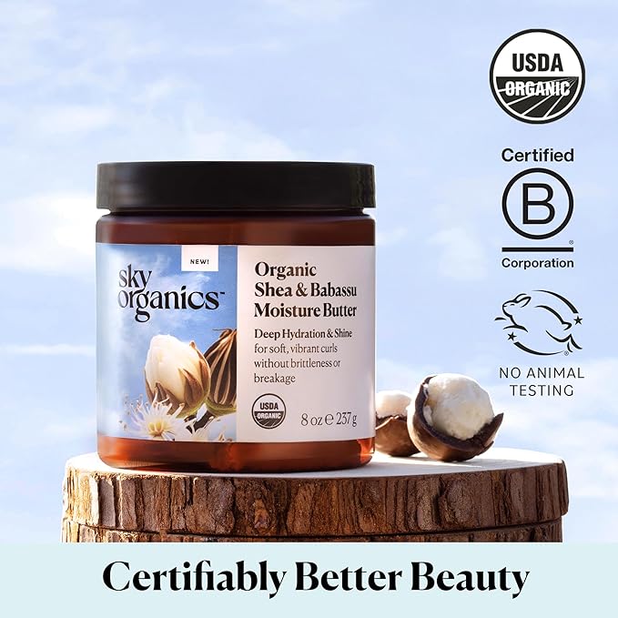 Sky Organics - Organic Shea Butter, Deep Hydration Hair & Skin Nourishing Butter for Curly Hair, Frizz Control, and Smooth Skin – Organic Plant Oils Blend – Vegan, Cruelty-Free