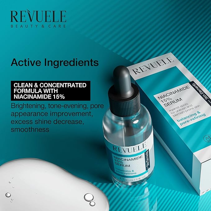 REVUELE Niacinamide 15% Serum – 30ml – High-Potency Skin Clarifying & Sebum-Regulating Face Serum – Vegan & Dermatologically Tested 1 fl.oz