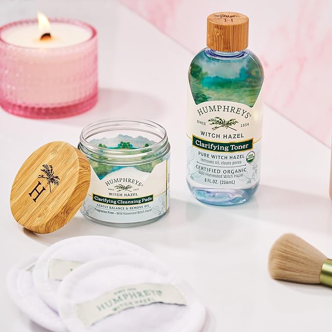 Humphreys Witch Hazel Clarifying Cleansing Pads | Wild Harvested Witch Hazel | Natural, Fragrance-Free Formula | Removes Oil & Impurities | 60 Rounds
