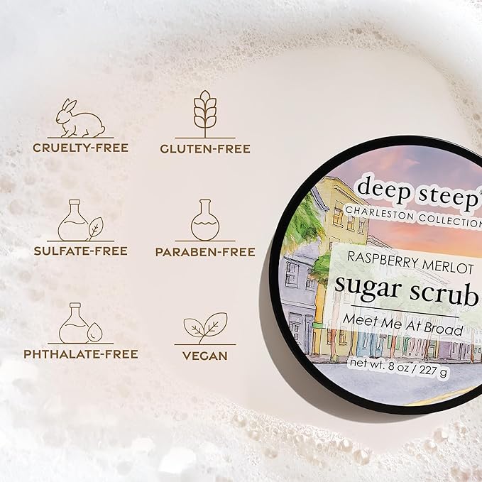 Deep Steep Sugar Scrub, Strawberry Plum (Rainbow Row), 8 oz – Exfoliating Body Scrub with Organic Coconut Oil, Shea Butter & Argan Oil – Vegan, Clean Beauty, Smooth, Soft & Nourished Skin