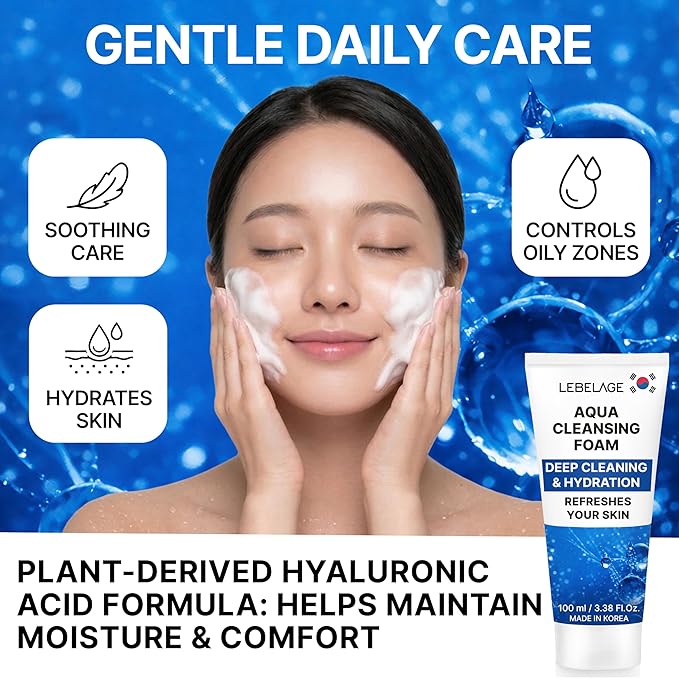 LEBELAGE Korean Aqua Facial Cleanser 3.38 oz | Cleansing Foam Face Wash | Low pH Gentle Hydrating Daily Facial Cleanser Sensitive Skin | Deep Cleansing Foaming Cleanser, Pore Care-All Skin Types