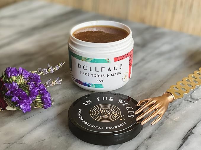Dollface Face Scrub & Mask - Organic Sugar & Citrus – Gentle Exfoliating, Hydrating Treatment for Acne, Scars, Sun Spots & Age Spots | Handmade, Vegan, All-Natural, Cruelty-Free | 5oz