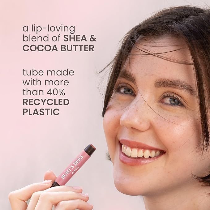 Burt's Bees Shimmer Lip Tint Set, Tinted Lip Balm Stick, Moisturizing for All Day Hydration with Natural Origin Glowy Pigmented Finish & Buildable Color, Peony (4-Pack)