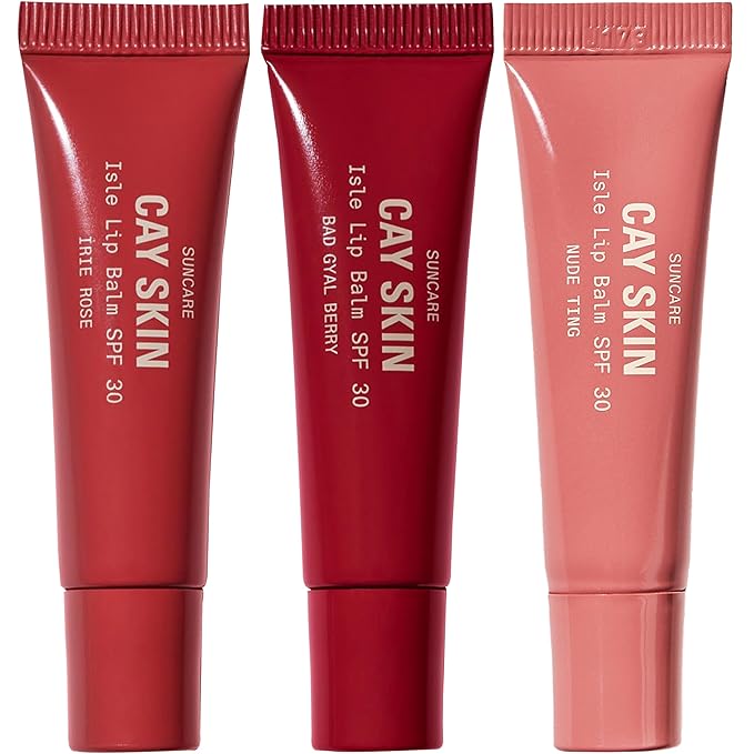 Cay Skin Isle Lip Balm SPF 30 – High Shine, Hydrating + Sheer Lip Gloss in Vanilla Brown Sugar Flavor – Formulated with Natural Ingredients for All Skin Tones – 3-Pack, Rose, Berry, Nude, 1.05 oz