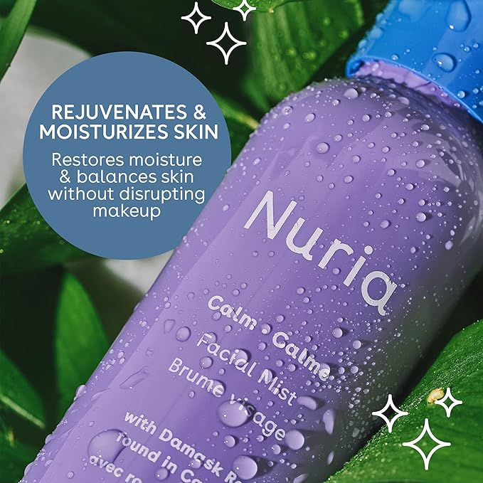 Nuria - Calm Facial Mist, Fragrance-Free Damask Rose Water Spray for Face, Face Mist Spray with Marigold Extract, Oat, and Glycerin, 120mL/4.1 fl oz