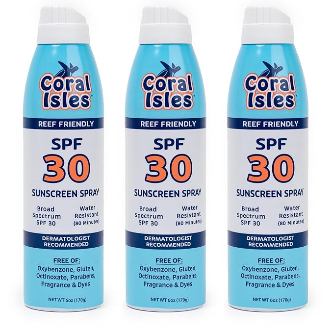 Coral Isles SPF 30 Sunscreen Spray - Hawaii Reef Safe Compliant - Oxybenzone & Octinoxate Free - Broad Spectrum - Water Resistant, 6 Fl Oz (Pack of 3)