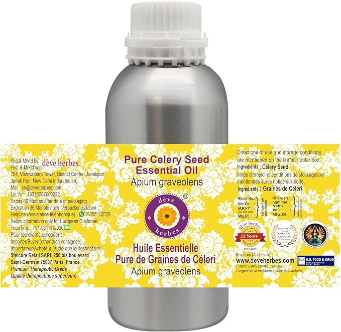 Deve Herbes Pure Celery Seed Essential Oil (Apium graveolens) Steam Distilled 630ml (21 oz)