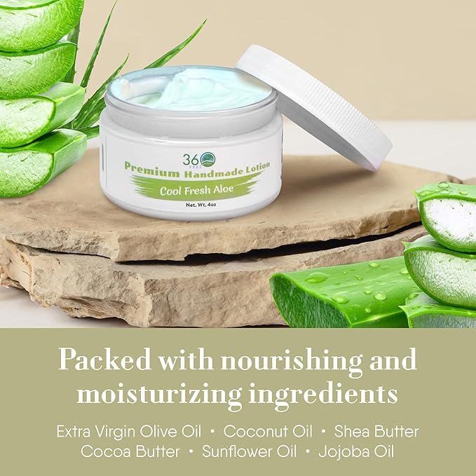 360Feel Cool Fresh Aloe Body Lotion - Hydrates with Coconut & Olive Oil, Plant-Based, Non-Greasy, Sensitive Skin, All Day Use