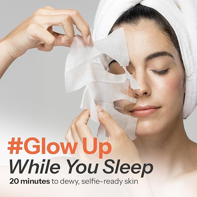 Skin 2.0 Vitamin C & Collagen Sheet Mask - Anti-Aging, Wrinkle & Age Spot Reducer, Hydrating & Moisturizing - Dermatologist Tested Korean Skincare, Clean Beauty, Cruelty-Free, All Skin Types - 5 Masks