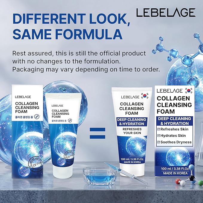 LEBELAGE Korean Collagen Facial Cleanser 3.38 oz | Cleansing Foam Face Wash | Low pH Gentle Hydrating Daily Facial Cleanser Sensitive Skin | Deep Cleansing Foaming Cleanser, Pore Care-All Skin Types