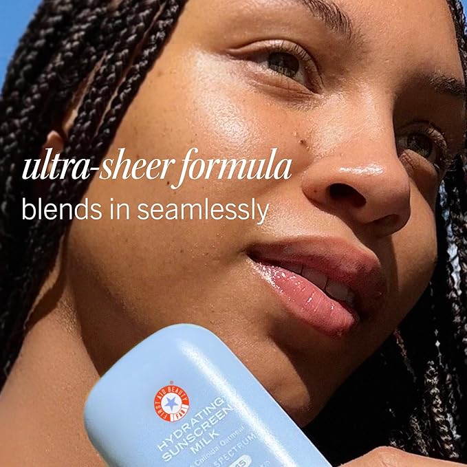 First Aid Beauty - Hydrating Sunscreen Milk with Colloidal Oatmeal, Broad Spectrum SPF 45, Non-comedogenic SPF Formula Helps Nourish Skin with Organic UV Filters & Glycerin, 24-hour Hydration, 1.7 oz