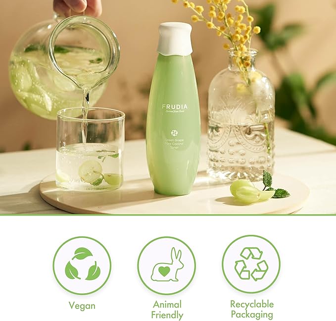 FRUDIA Green Grape Pore Control Face Toner (6.59 fl oz) - Pore Minimizing Korean Toner with 89% Green Grape Extract, Tannin Pore Complex & Anti Sebum P for Sensitive Skin | Vegan and Cruelty Free