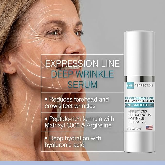 Skin Perfection Multi-Peptide Serum for Face with 8 Clinical-Strength Actives - Reduces Appearance of Expression Lines - Anti-Aging Formula with Matrixyl 3000, Argireline, Snap-8 1 oz