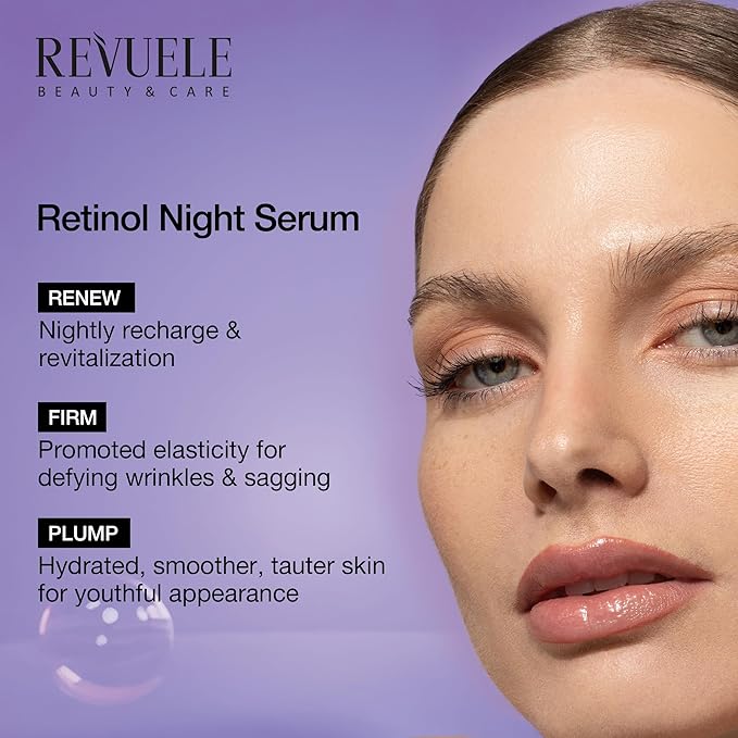 REVUELE Retinol Night Serum, Lightweight Face Serum with Retinol, Hyaluronic Acid & Panthenol 1 fl.oz
