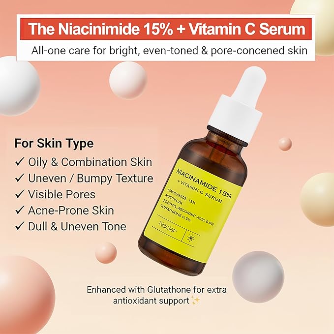 15% Niacinamide Serum for Face - with Vitamin C, Glutathione - Korean Dark Spot Serum for Uneven Tone, Enlarged Pore, Dullness, Ance-Prone, Sensitive Skin - Fragrance-Free, Daily Use