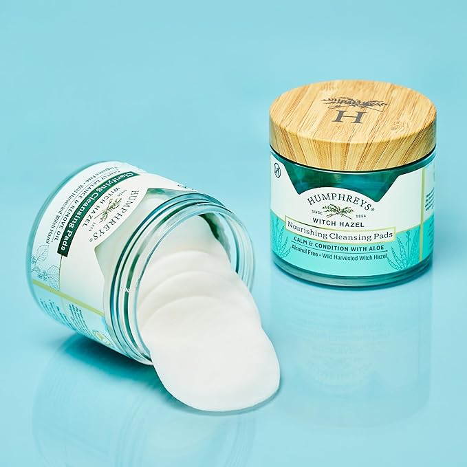 Humphreys Witch Hazel Nourishing Cleansing Pads | Wild Harvested Witch Hazel & Aloe | Hydrating, Natural Alcohol-Free Formula | 60 Rounds,(Pack of 2)