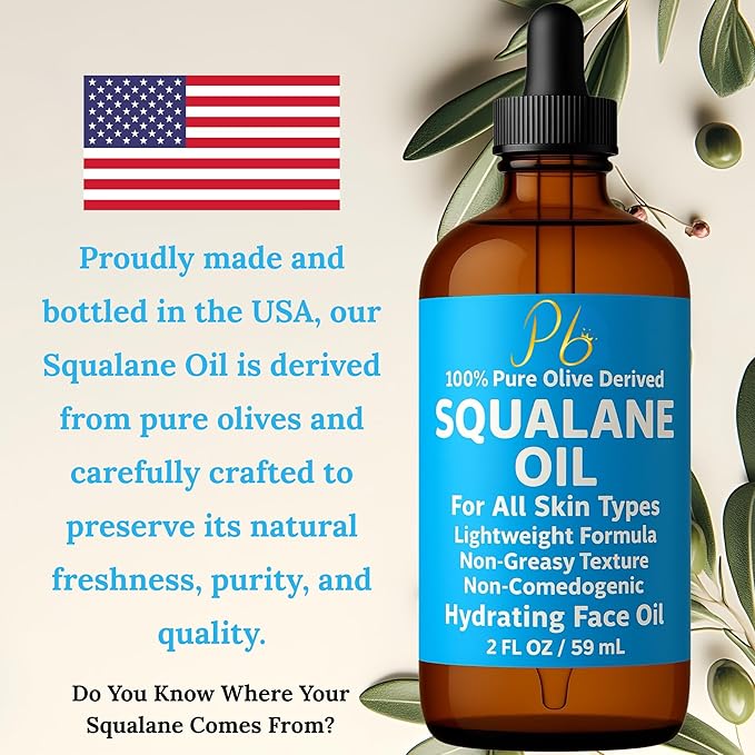 Pomberries Squalane Oil – 100% Plant-Derived, Lightweight & Fast-Absorbing, Squalane Oil for Face, Anti-Aging, Dry Skin, Hair & Body | Non-Greasy, Non-Comedogenic Moisturizer | 2 fl oz