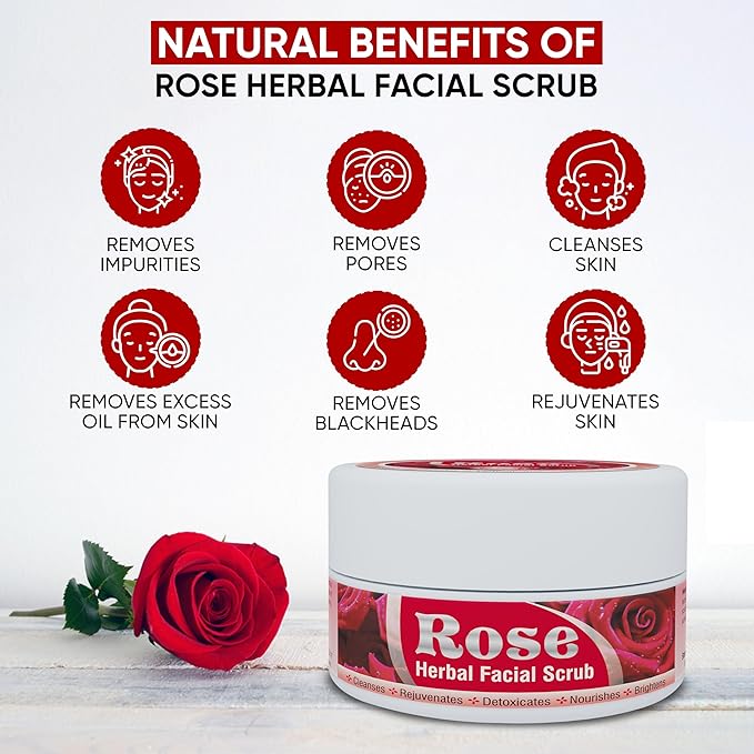 HERBOGANIC Rose Herbal Facial Scrub | Pure Herbal |Exfoliating Rose Scrub for Cleansing and Nourishing | Rose Body Wash Scrub | All Natural | Equally Effective for Men and Women | 5.30 oz