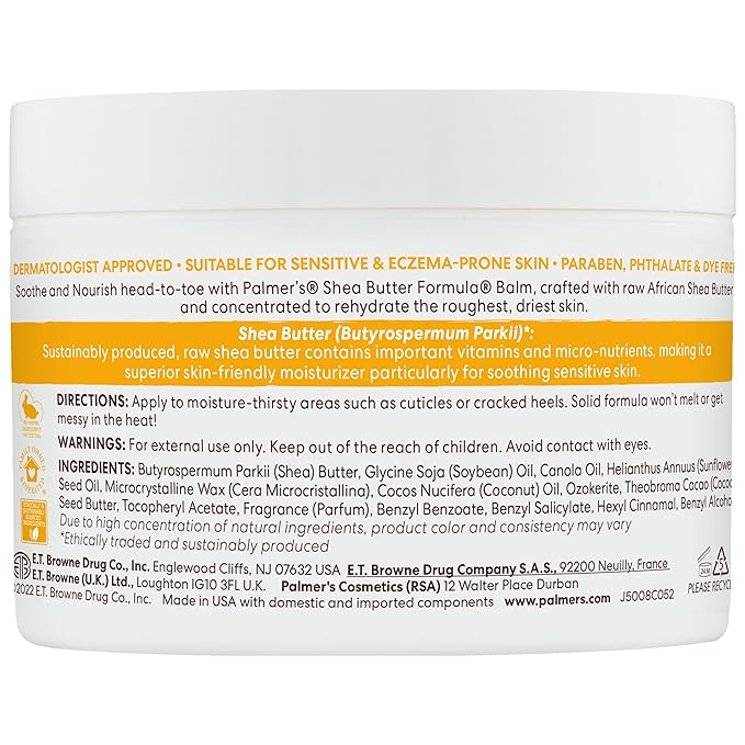 Palmer's Shea Butter Formula Raw African Shea Butter Balm, Nourishing Body Moisturizer for Rough, Dry Skin, 7.25 Ounces