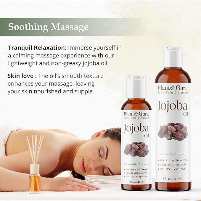 Plant Guru Jojoba Oil 4 fl. oz. Cold Pressed Unrefined - 100% Pure Natural Moisturizer For Skin, Body, Face And Hair Growth. Deeply Hydrating Carrier Oil For DIY Soap Making and Massage