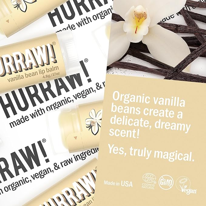 Hurraw! Vanilla Bean Lip Balm, 2 Pack: Organic, Certified Vegan, Cruelty and Gluten Free. Non-GMO, 100% Natural Ingredients. Bee, Shea, Soy and Palm Free. Made in USA