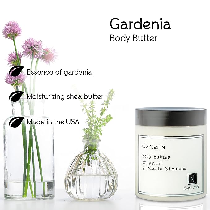 Nabila K Body Butter - Daily Moisturizer for Body Care - Skin Hydrating Deep Moisturizing - Natural Ingredients - Gardenia - 9 oz