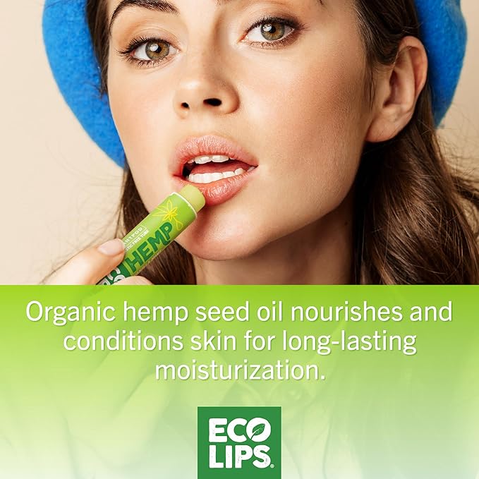 Eco Lips Organic Hemp Lip Balm with Beeswax, Coconut Oil, Vitamin E. Best Lip Balm to Soothe & Moisturize Dry, Chapped Lips (Vanilla Mint, 6-Pack) | Made in the USA