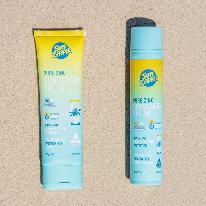 Sun Zapper Pure Zinc Sunscreen SPF 50 – Organic Mineral Sunscreen for Face and Body, 25% Non-Nano Zinc Oxide, Reef Safe, Water Resistant, Broad Spectrum, Vegan, 100g (3.5 oz) Pump, Australian Made