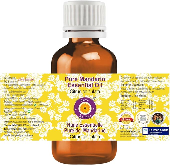 Deve Herbes Pure Mandarin Essential Oil (Citrus reticulata) Steam Distilled 2ml (0.06 oz)