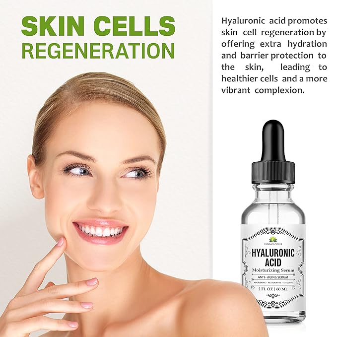 Herbalicious Hyaluronic Acid Serum – Hyaluronic Acid Serum for Face – Paraben-Free Pure Hyaluronic Acid – Moisture Boost Hydrating Serum – Anti-Aging Serum for Fine Lines, Wrinkles – 2oz